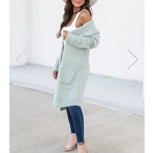 Sage green fuzzy duster